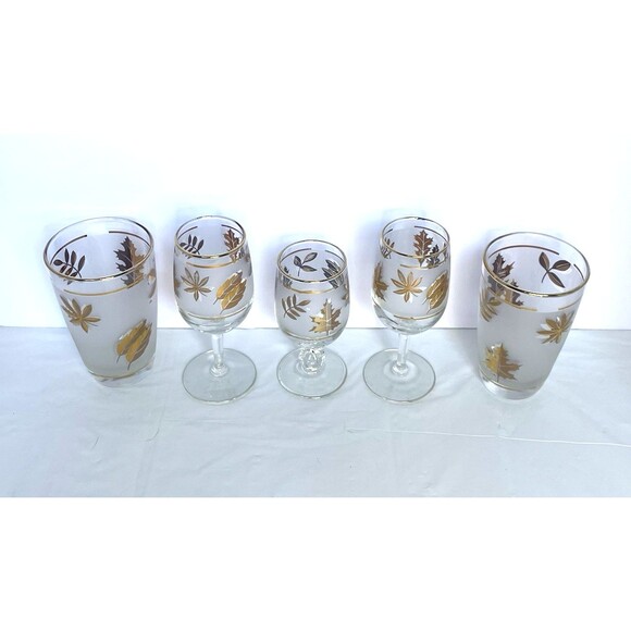 Vintage Libbey Golden Foliage Frosted Glassware – Set of 5 – 1950s Mid-Century B - Picture 6 of 16